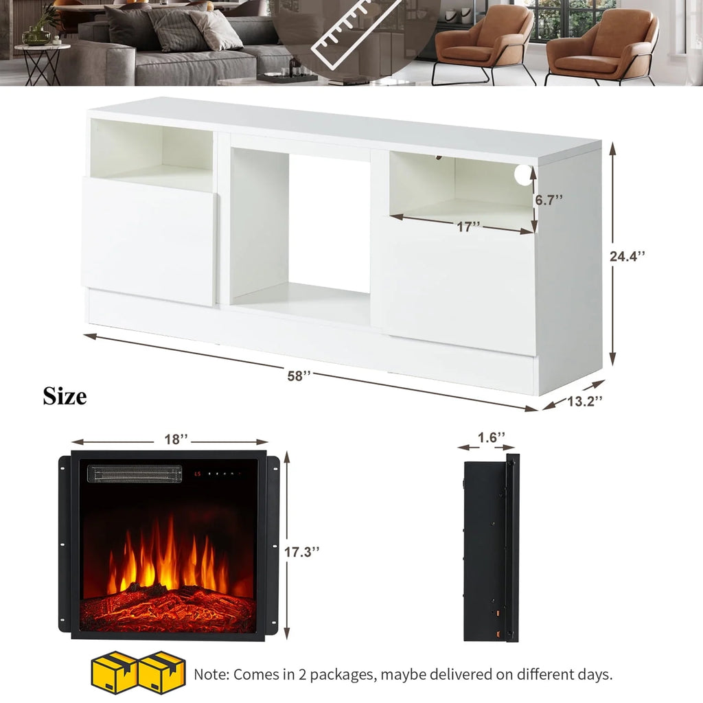 White TV Stand with Fireplace C379048