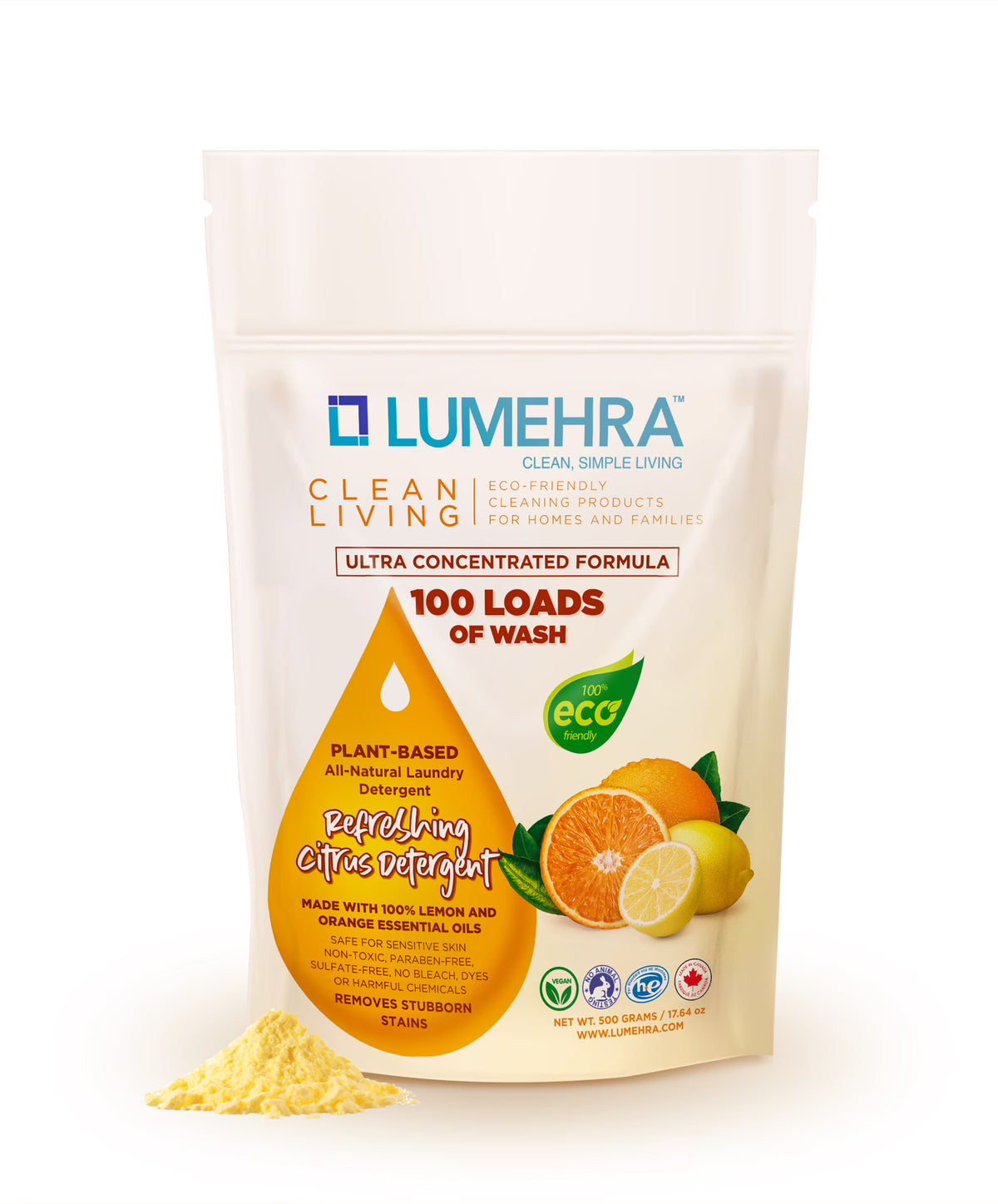 Citrus Scented Biodegradable Laundry Detergent Powder 500 Grams 100 Loads I2801