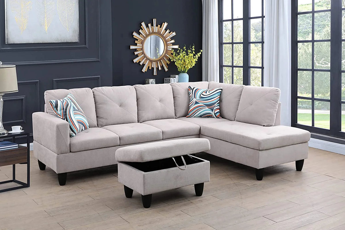 3 Piece Right Facing Sectional Sofa Set With Ottoman E245