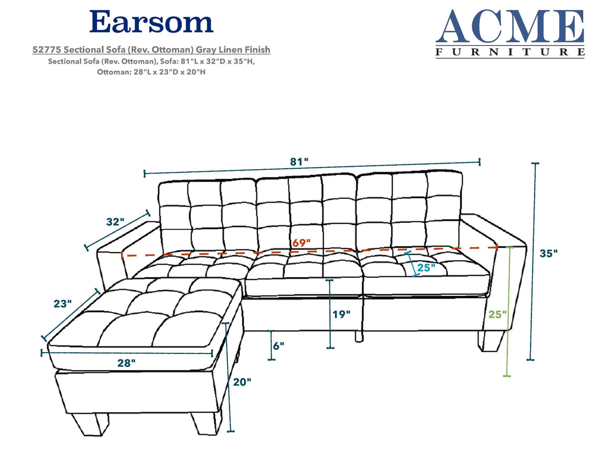 Gray Sectional Sofa with Chaise W322