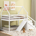 White Twin Over Twin Wood Bunk Bed with Slide and Storage Stairs V3620
