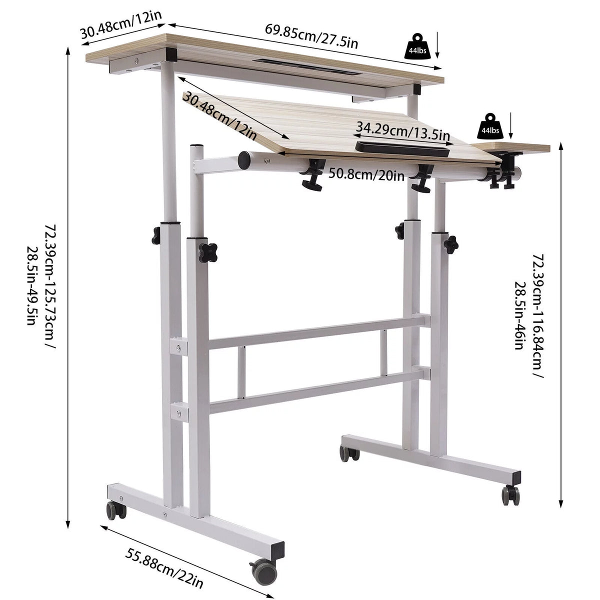 Mobile Adjustable Height Standing Desk with Wheels B626930