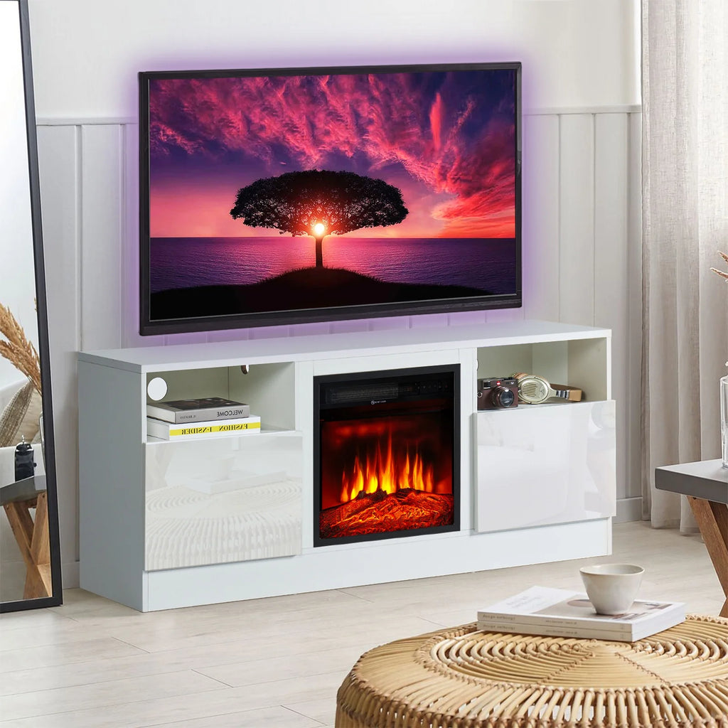 White TV Stand with Fireplace C379048