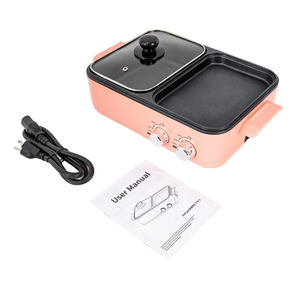 2 in 1 Portable Electric Hot Pot Barbecue Grill Non-Stick Pan Q9898