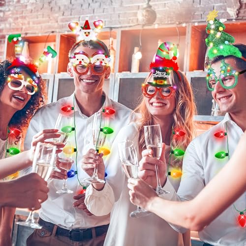 Light Up Christmas Necklace Headband Glasses Set N39085