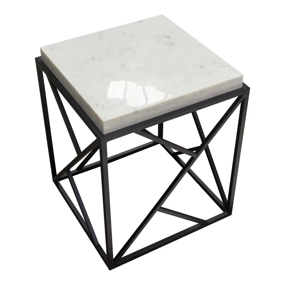 Square Accent Table with Grey Marble Top & Black Metal Base L114387