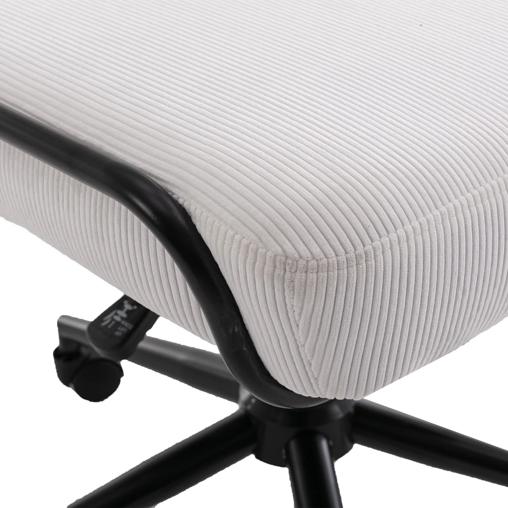 White Corduroy Swivel Desk Chair with Wheels P15924
