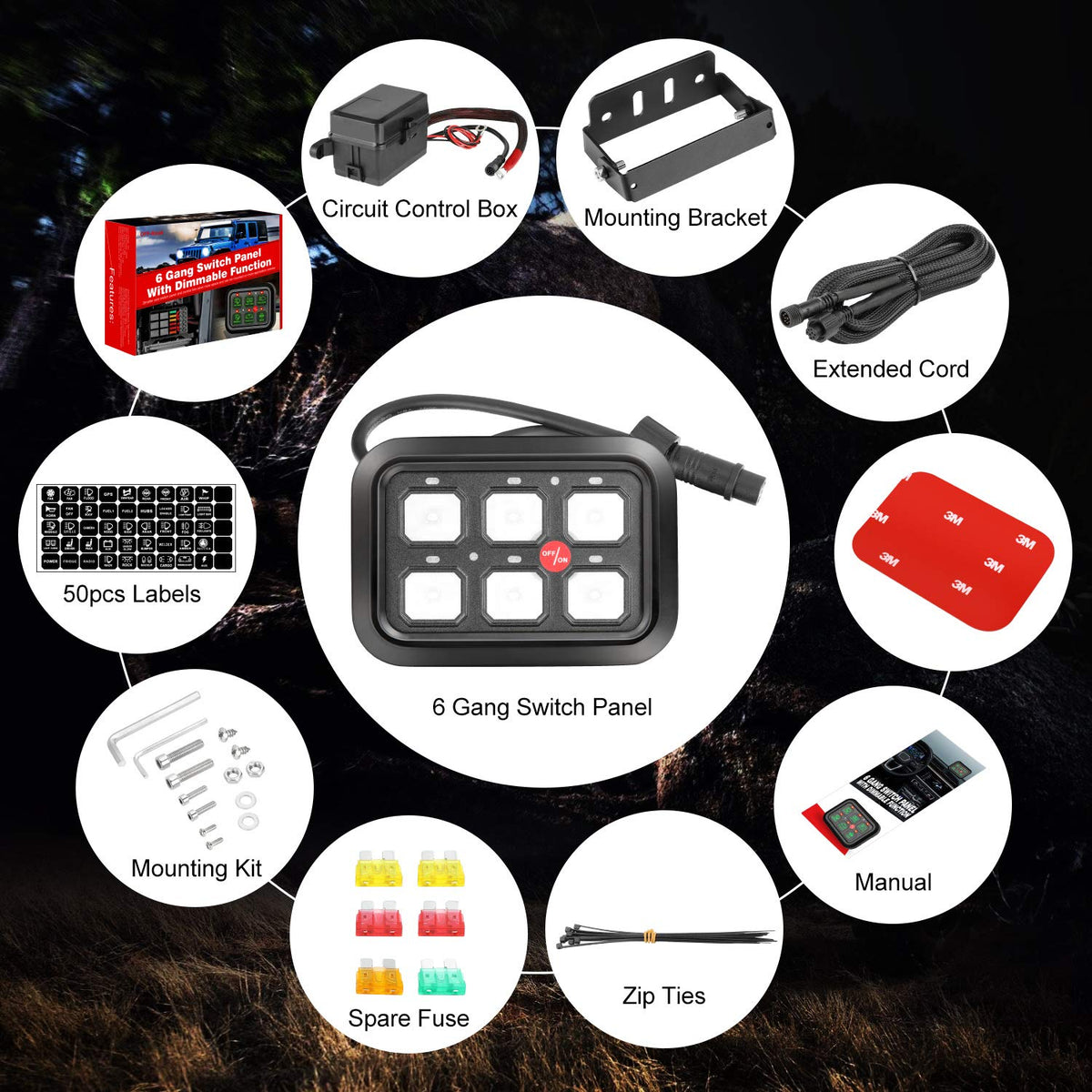 6 Gang Switch Panel with Harness Label Sticker Z54887