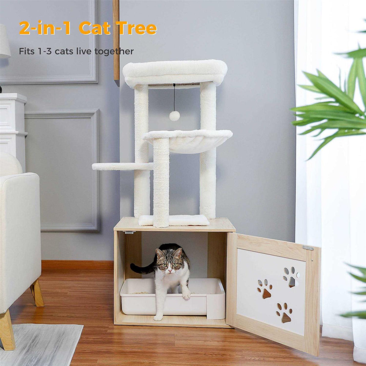 Cat Tree with Litter Box Enclosure and Scratching Posts F461181