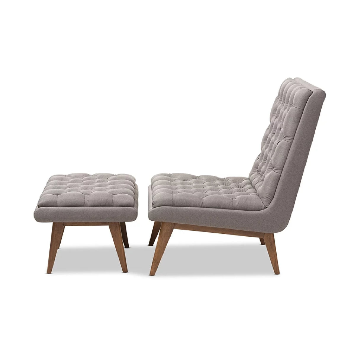Grey Fabric Upholstered Wood Chair and Ottoman Set A41442