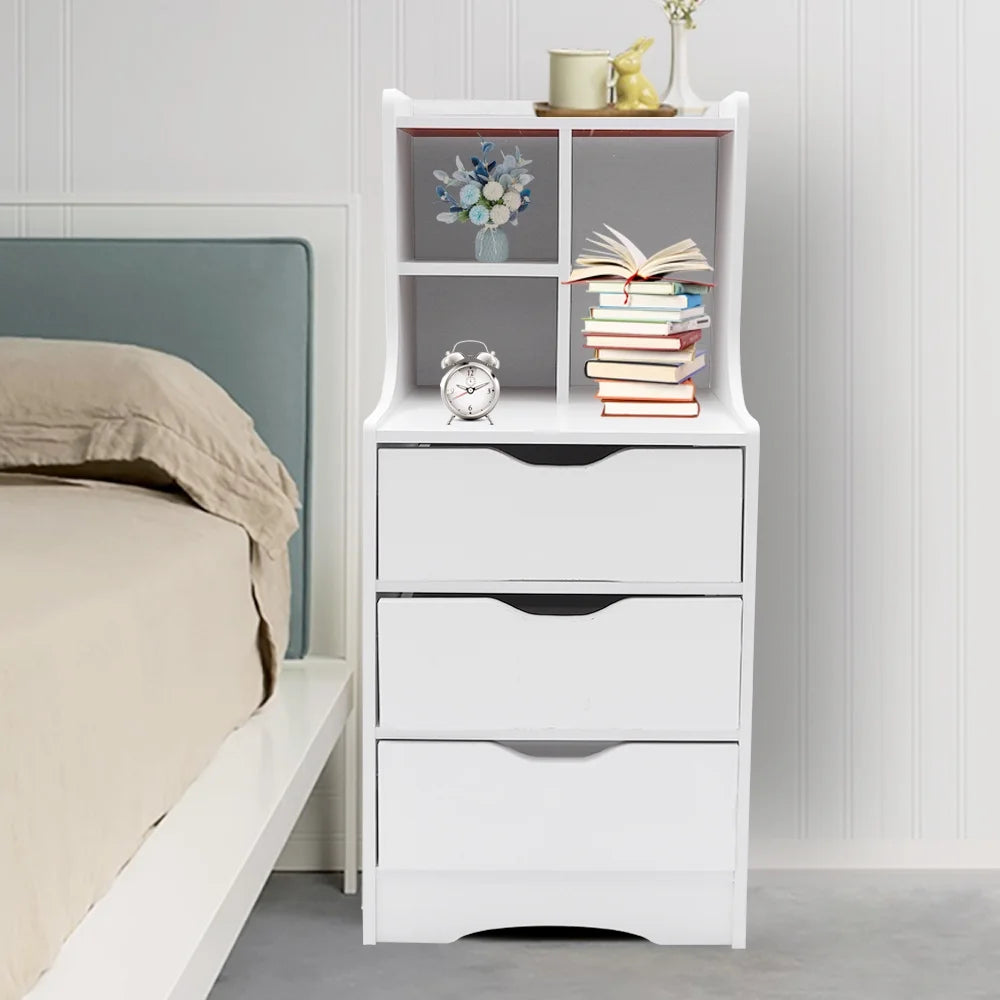 White 3 Drawer Nightstand with Storage Shelf S15475