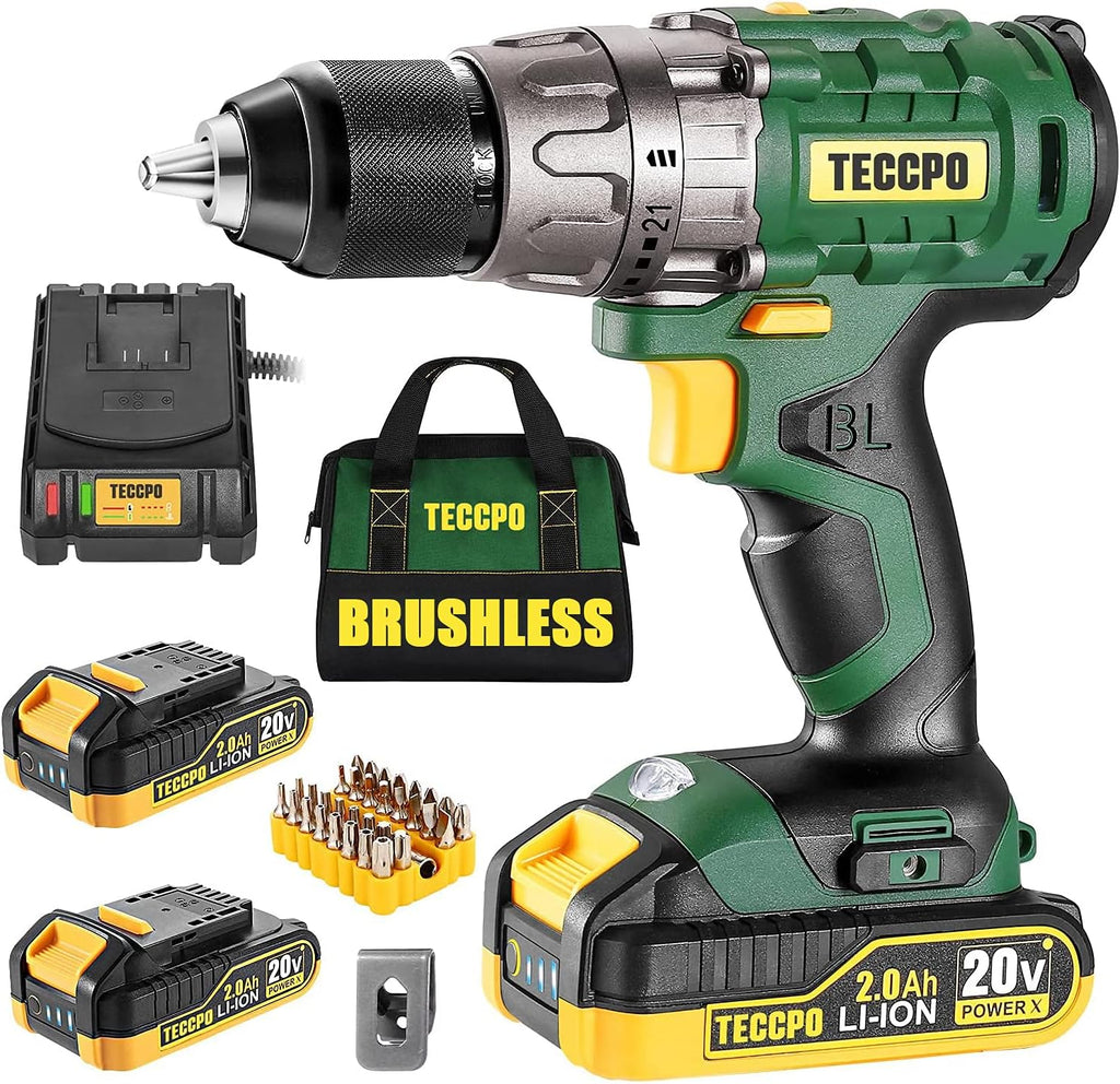 20V Brushless Cordless Drill Driver Kit with 2x 2.0Ah Batteries and 33pcs Accessories T18228