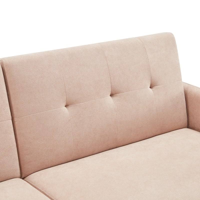 Beige Linen Fabric Folding Futon Sofa Bed with Metal Leg M411620