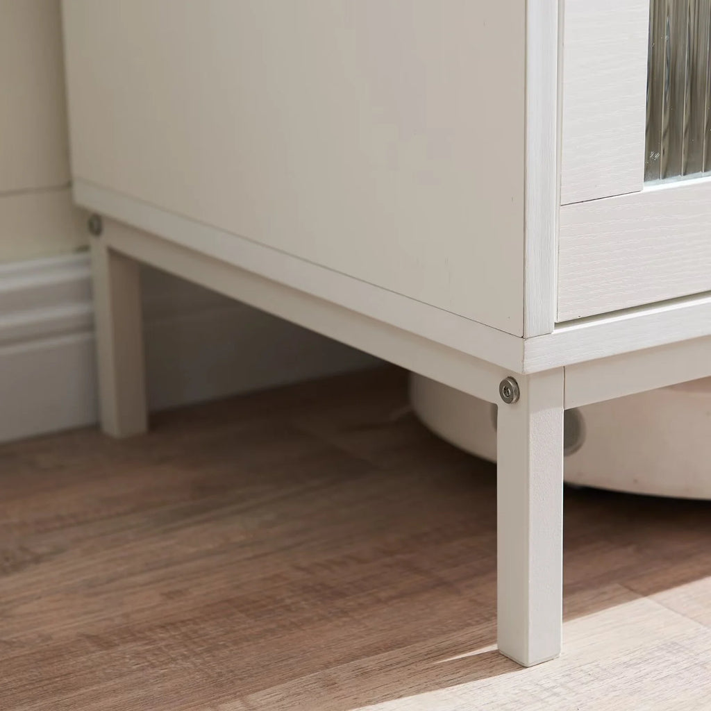 White Buffet Sideboard Cabinet with Acrylic Doors and Rattan Drawer U53350