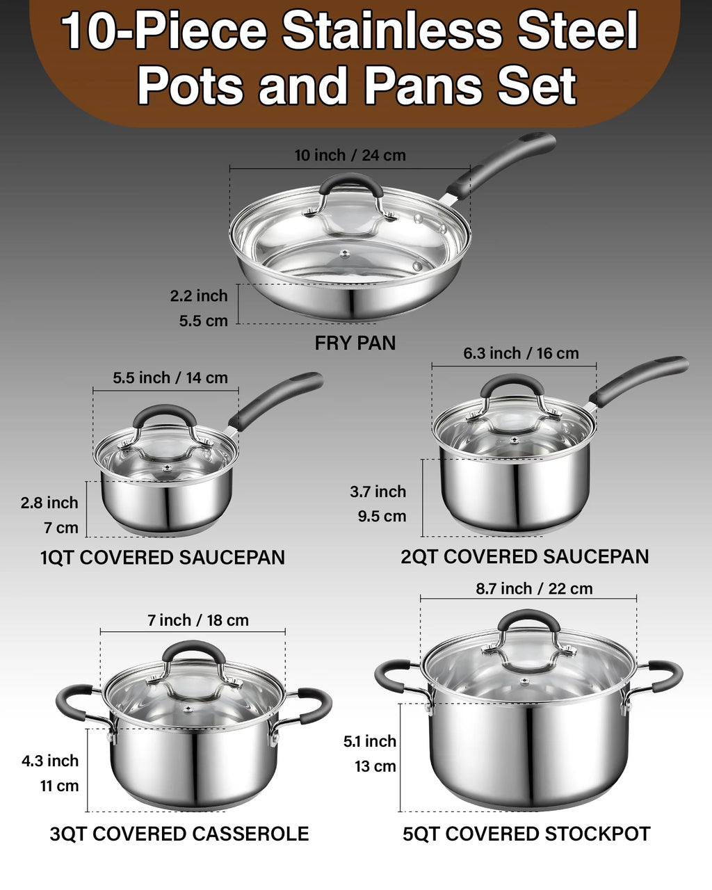 10-Piece Stainless Steel Cookware Set X4355
