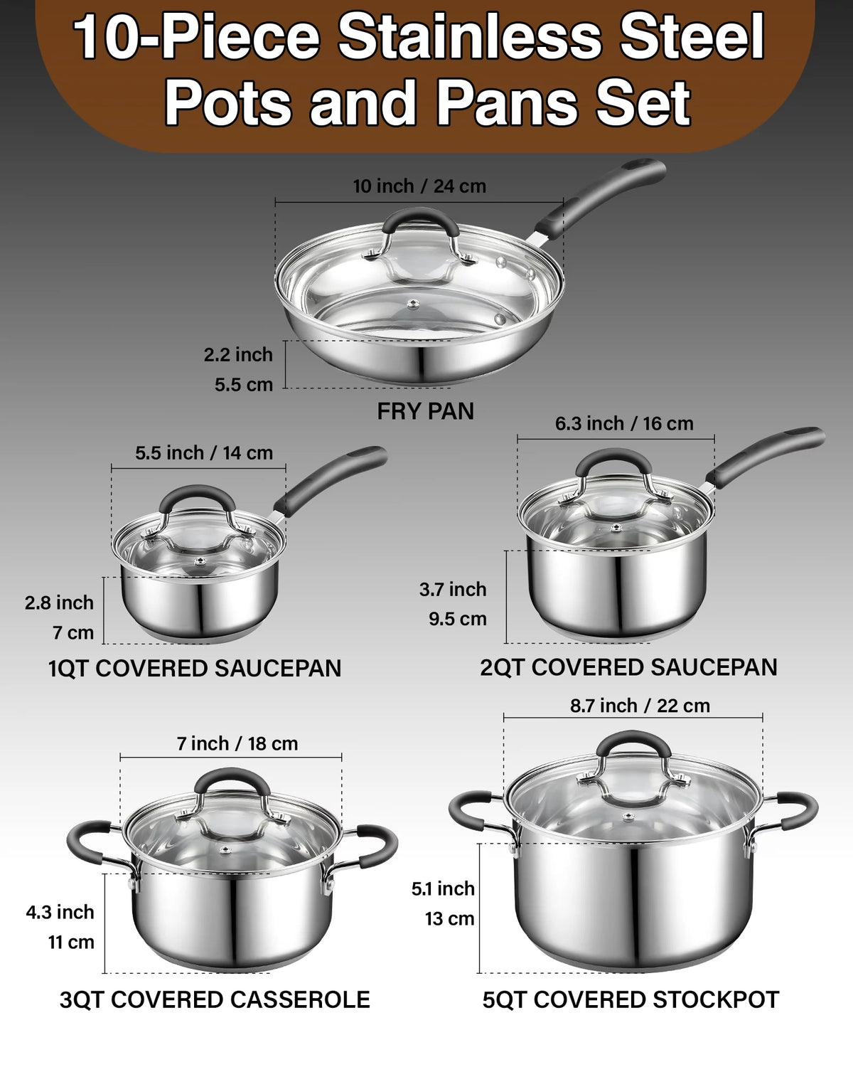 10-Piece Stainless Steel Cookware Set X4355