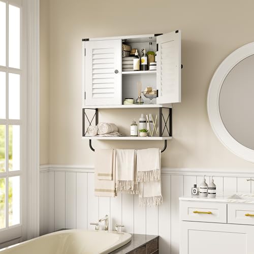 White Wall Mounted Medicine Cabinet with Towel Bar Z974818