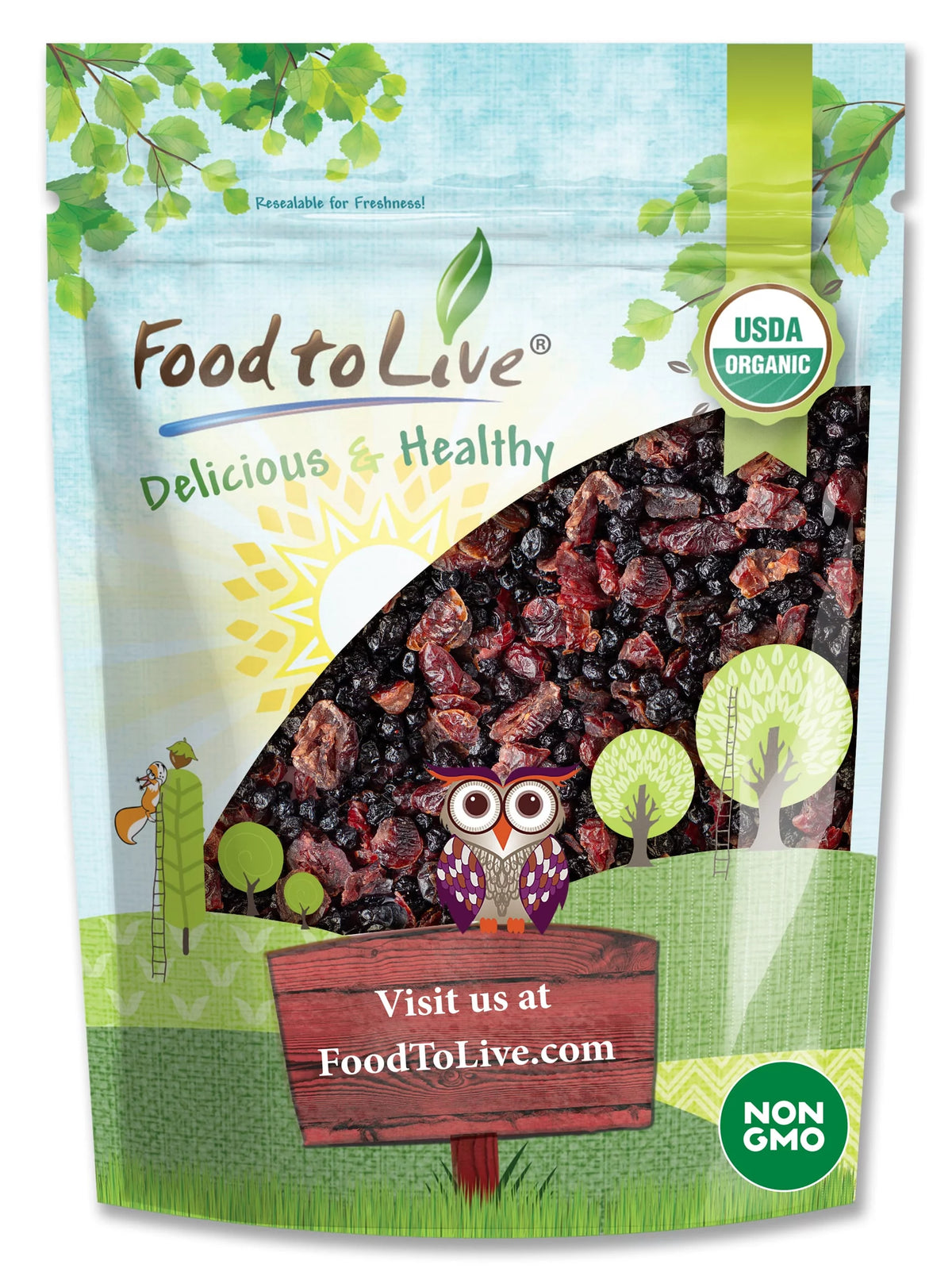 Organic Non-GMO Dried Blueberries and Cranberries Blend, 1.5 Pounds L8610