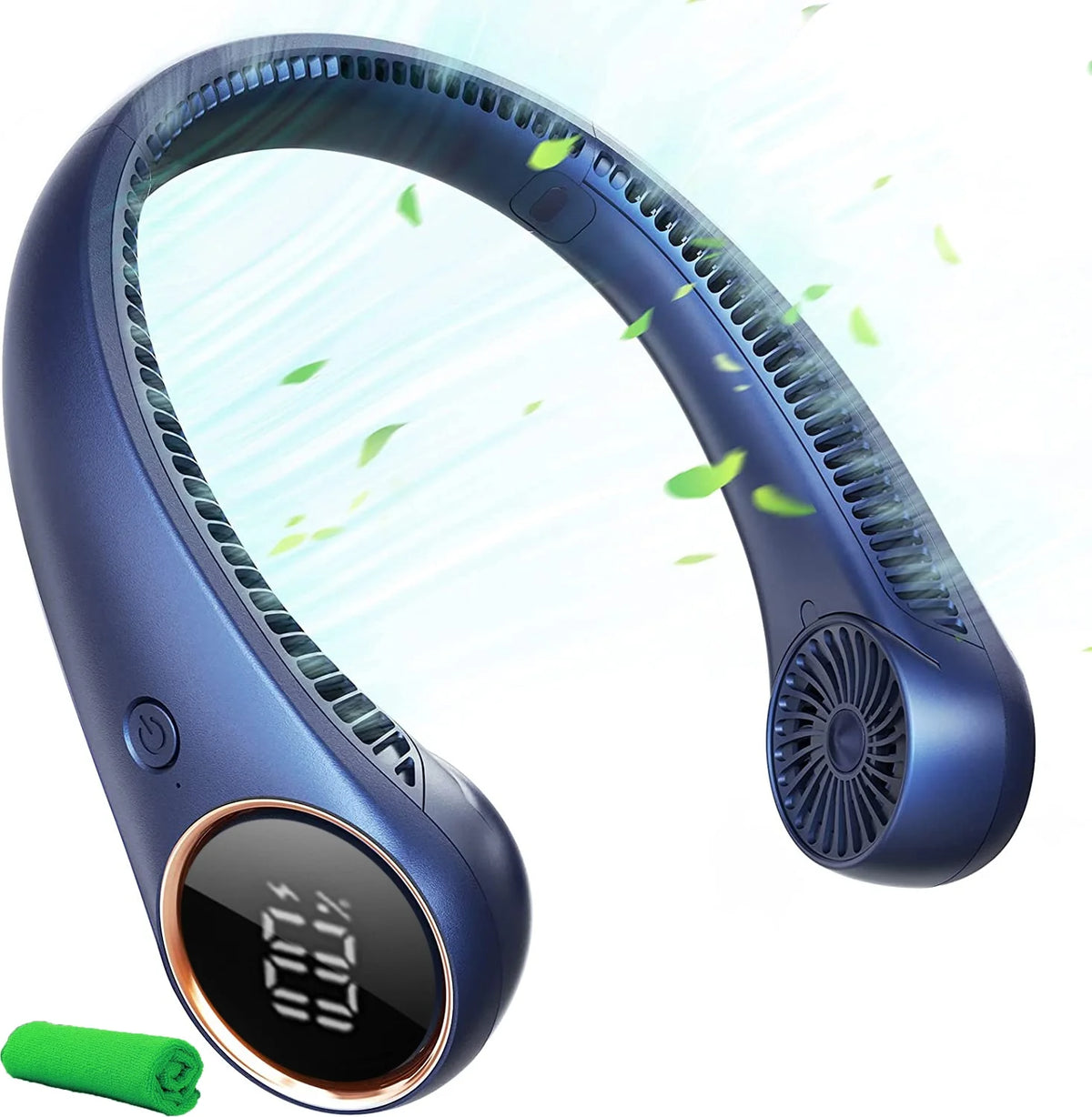 Bladeless Neck Fan Digital Display 4000mAh USB Rechargeable Blue G621595