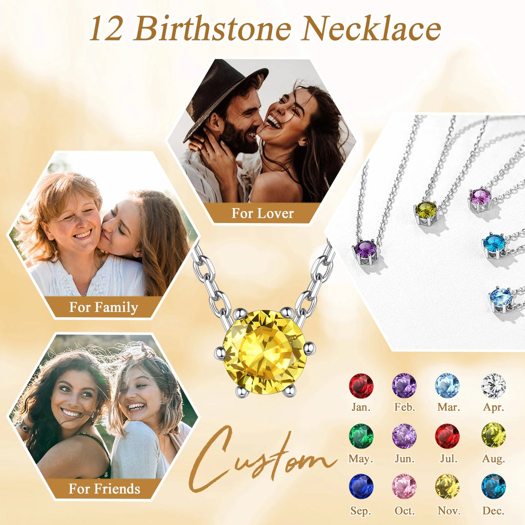 925 Sterling Silver Round Birthstone Necklace C429