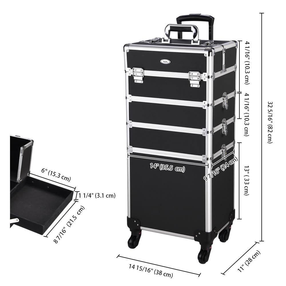 Black Aluminum Rolling Makeup Train Case G743916