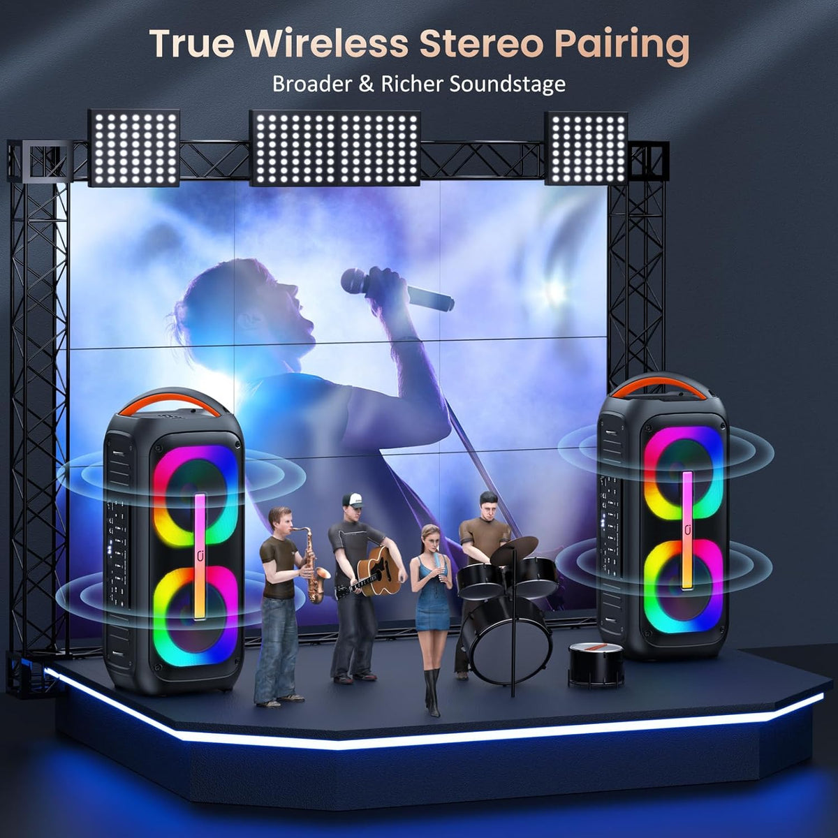 Karaoke Machine with 2 Microphones, Bluetooth Speaker with Dual 6.5" Subwoofer I733