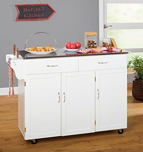 White Kitchen Cart with Stainless Steel Top V22217