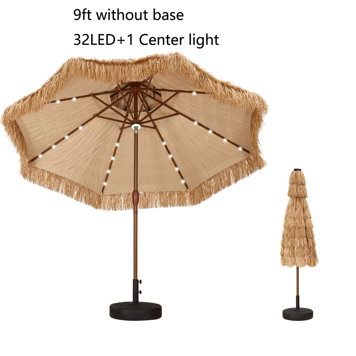 9 ft Solar LED Lights Thatched Tiki Umbrellas F455324