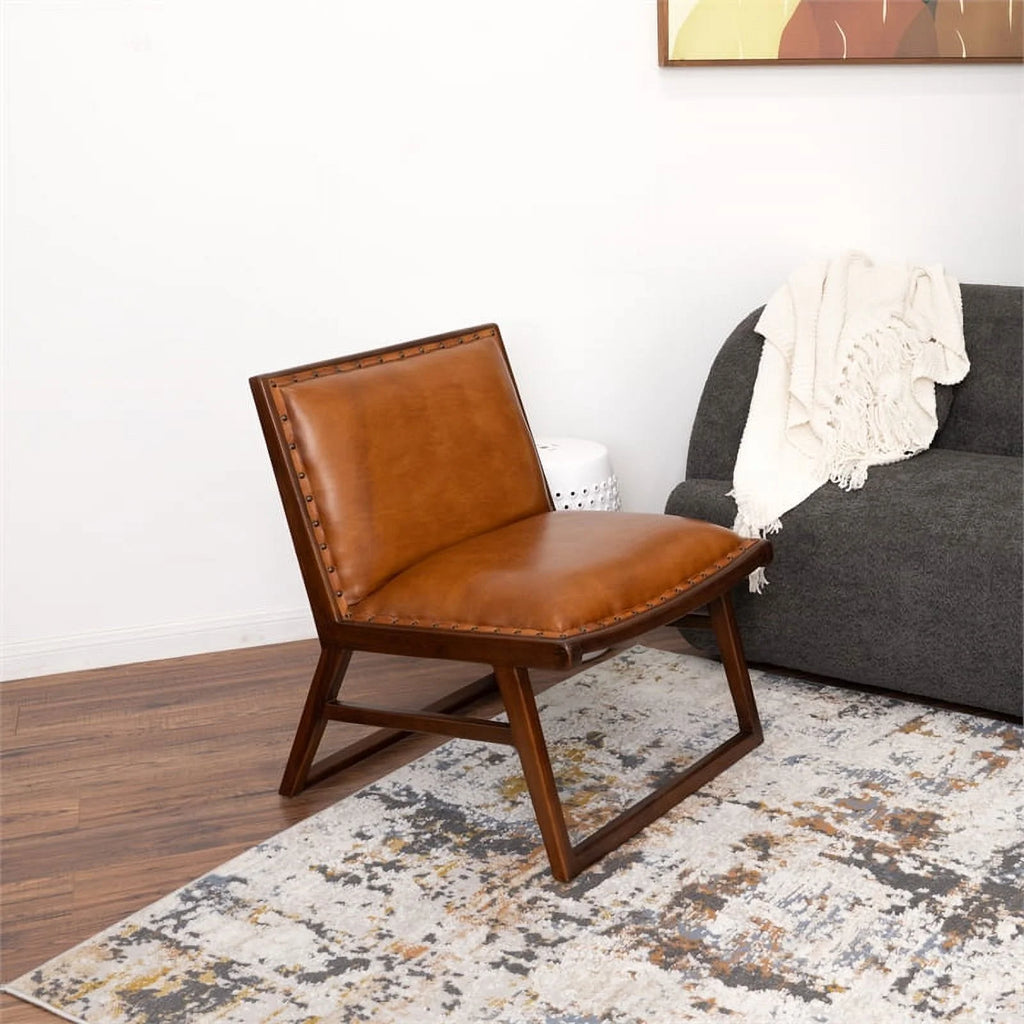 Tan Genuine Leather Lounge Chair J916