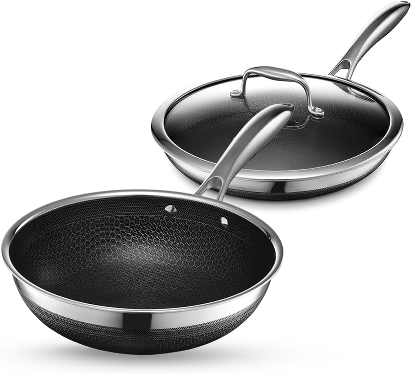 3 Piece Hybrid Stainless Steel Cookware Set with Lid, Non-Stick A983