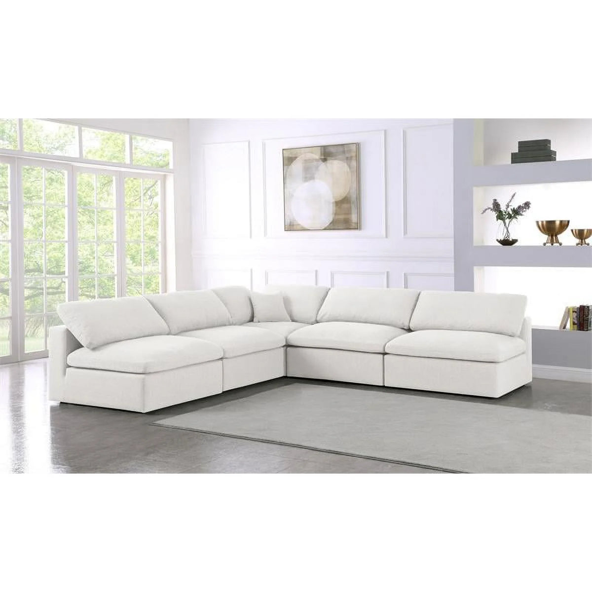 Cream Linen Fabric Modular Sectional V411905