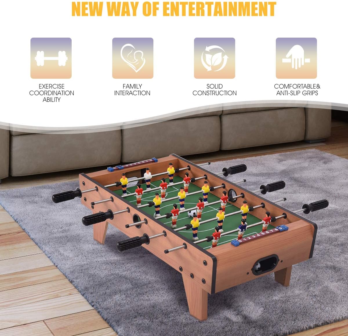 27 Foosball Table Wooden Soccer Game Table Top U29594