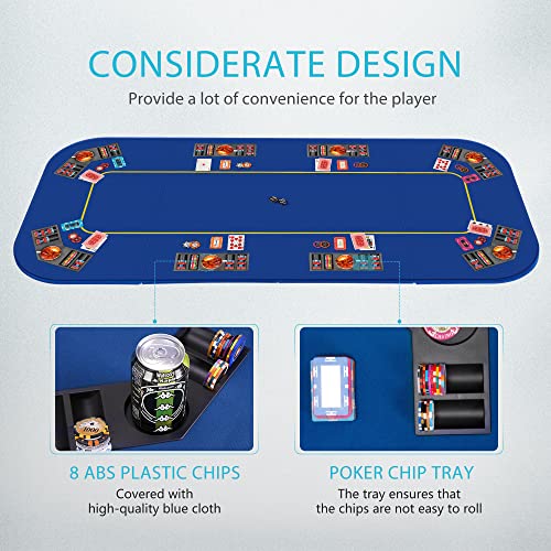 79 x 36 Inch Foldable 8-Player Poker Tabletop with Cup Holders and Carrying Bag U673555