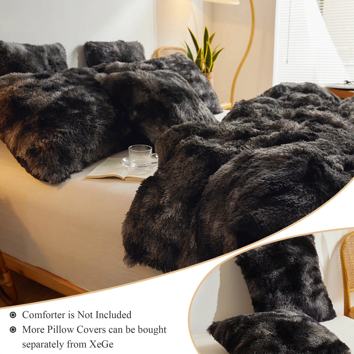 Tie Dye Plush Shaggy Duvet Cover Set, 3 Pieces Velvet Fluffy Furry Bedding Set, Queen T514856