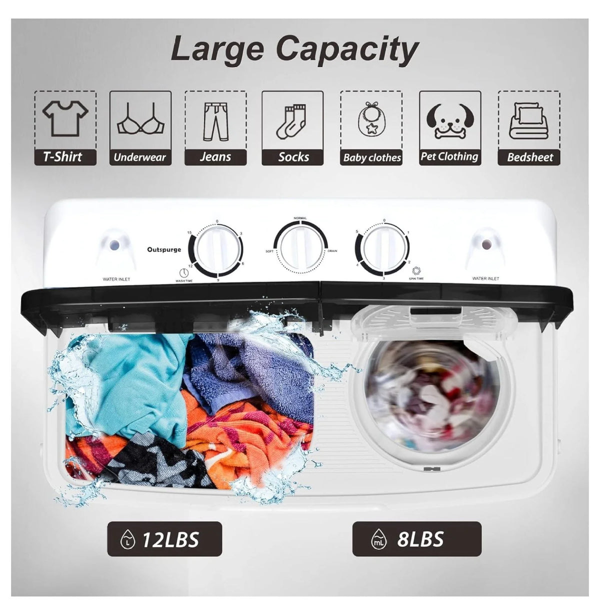 Portable 20lbs Washer and Dryer Combo Black U488509