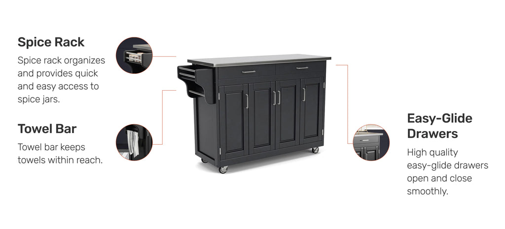 Wood Kitchen Cart in Black Z629
