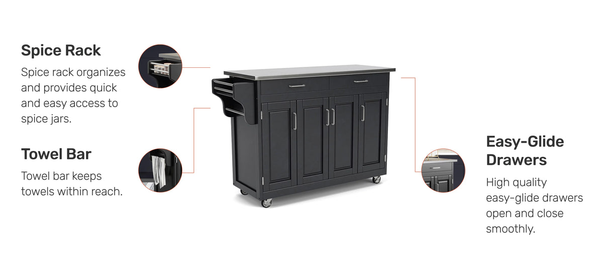 Wood Kitchen Cart in Black Z629