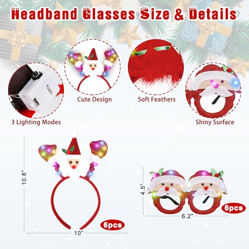 Light Up Christmas Necklace Headband Glasses Set N39085