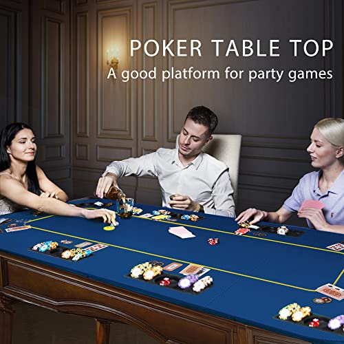 79 x 36 Inch Foldable 8-Player Poker Tabletop with Cup Holders and Carrying Bag U673555