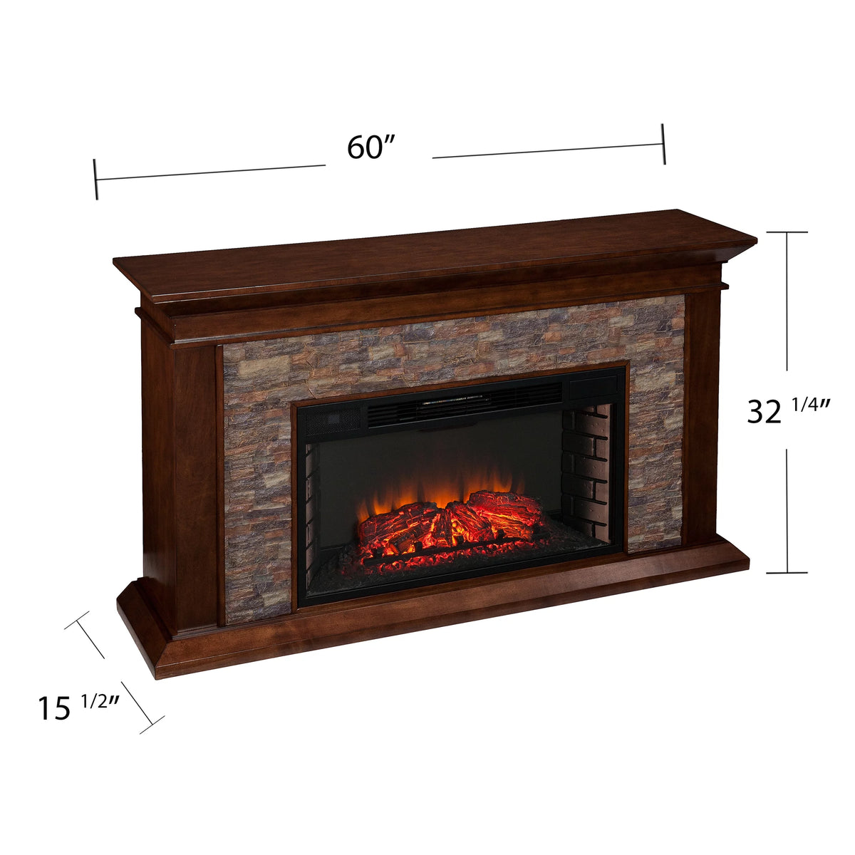 Simulated Stone Electric Fireplace 60 x 35.5 Freestanding V56120