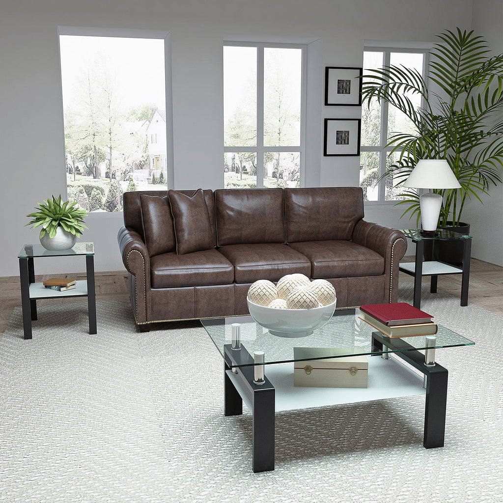 Black Glass Top Metal Frame End Table O7654