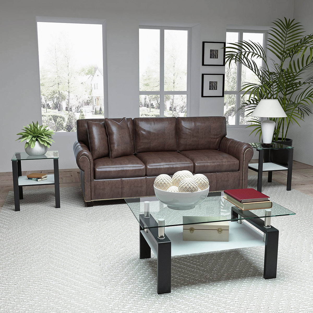Black Glass Top Metal Frame End Table O7654