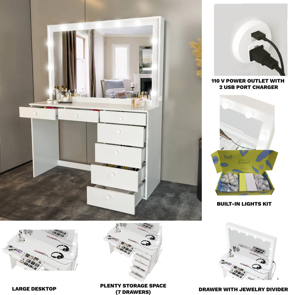 Modern Lighted Vanity Set with Mirror E133