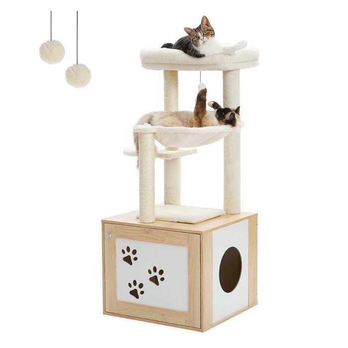 Cat Tree with Litter Box Enclosure and Scratching Posts F461181