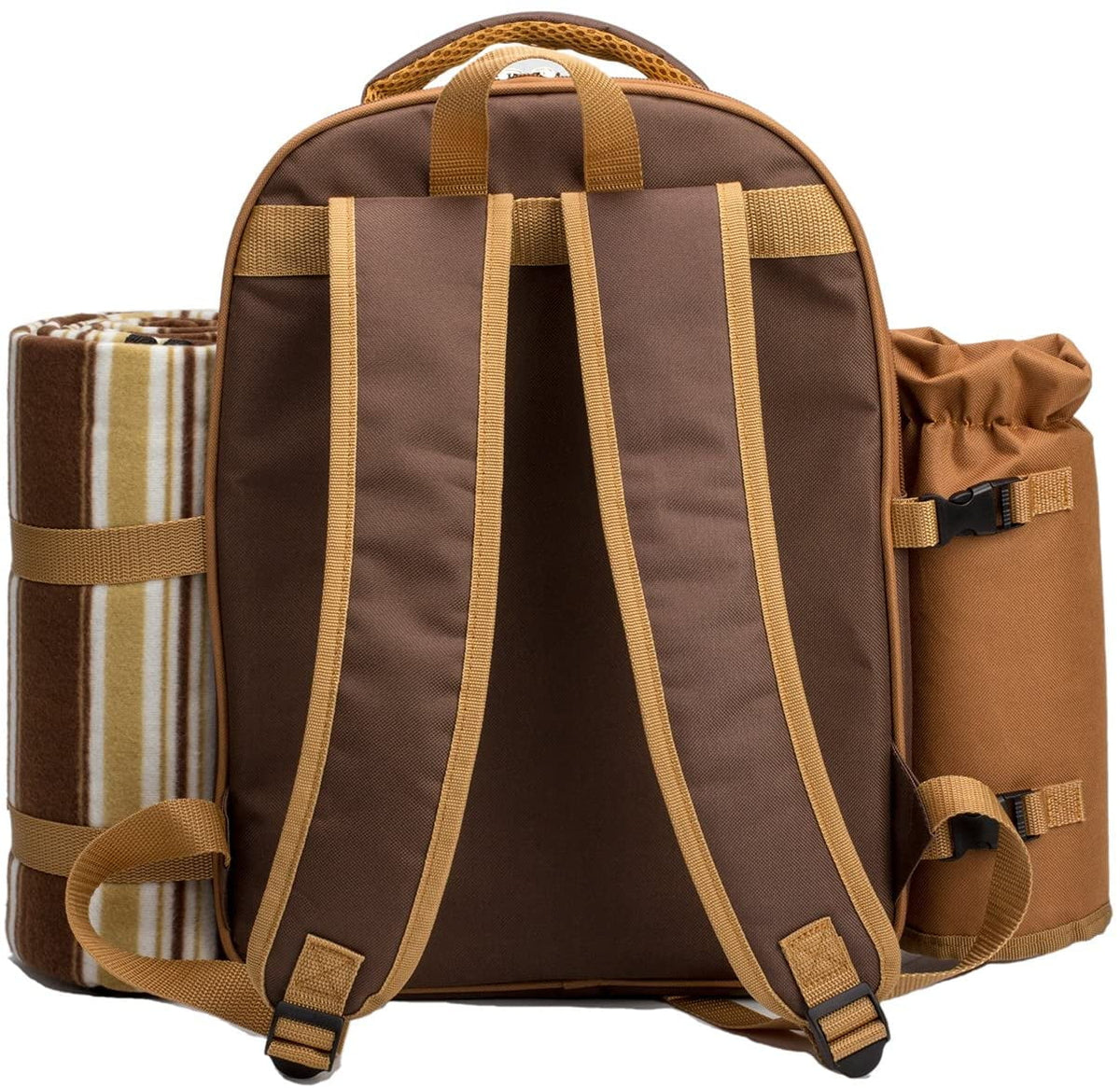 Picnic Backpack for 2 Person with Cooler Compartment, Fleece Blanket, Plates and Cutlery, Brown W105241