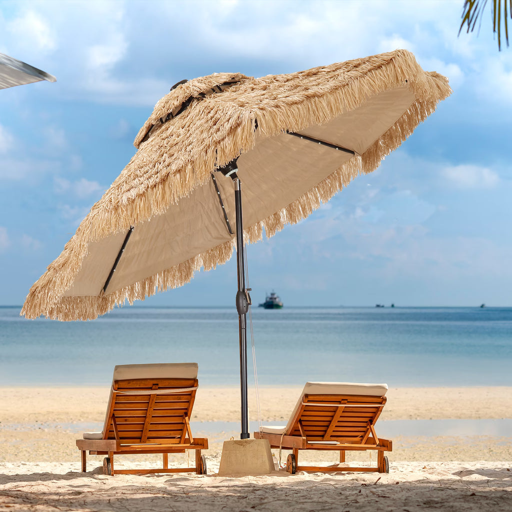 9 ft Solar LED Lights Thatched Tiki Umbrellas F455324