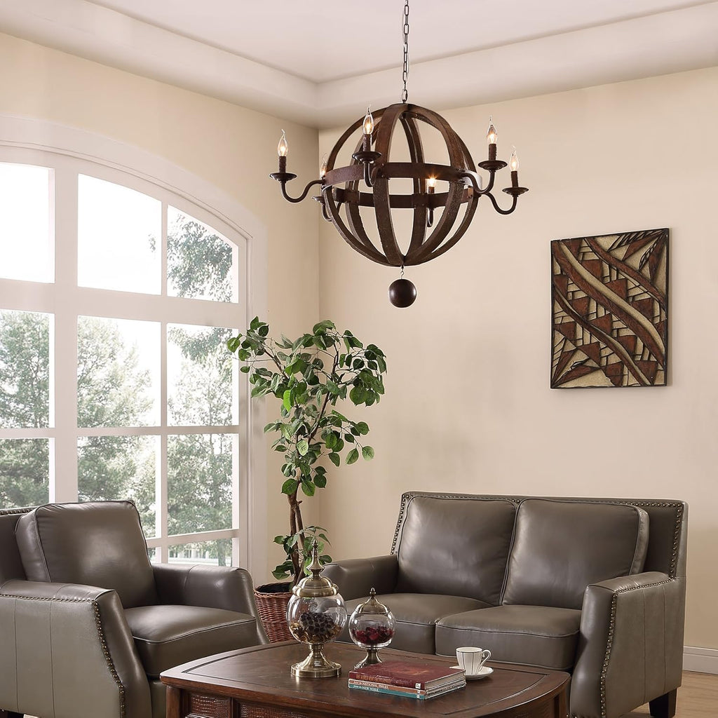 Antique Brass Wood Chandelier O959