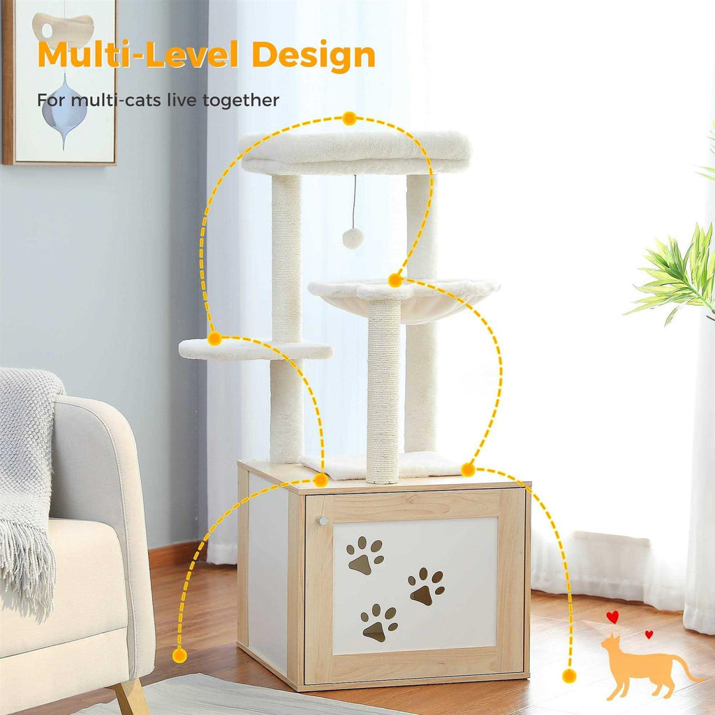 Cat Tree with Litter Box Enclosure and Scratching Posts F461181