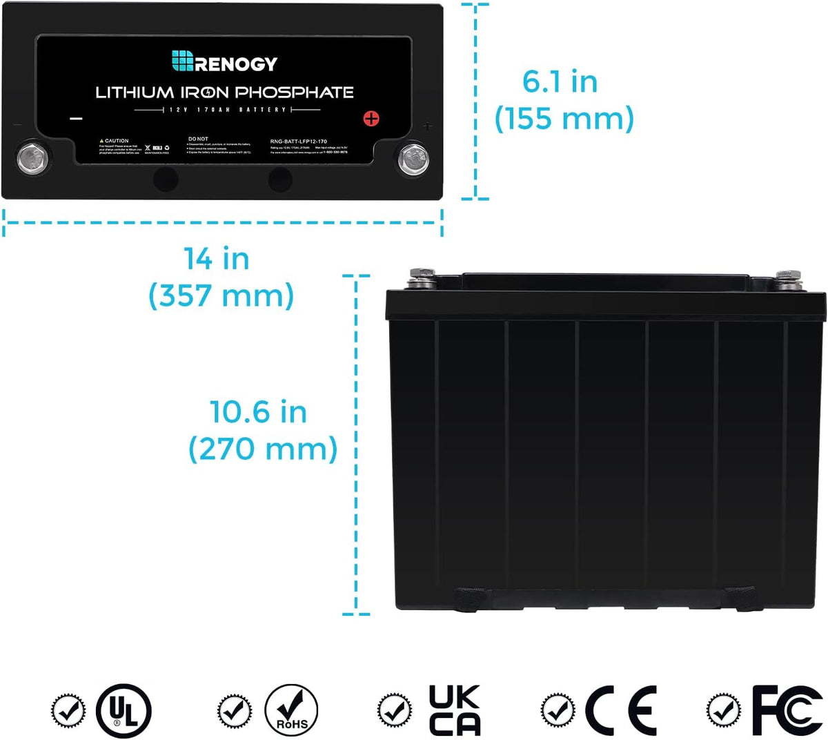 12 Volt 170AH Lithium-Iron Phosphate Deep Cycle Battery T3543
