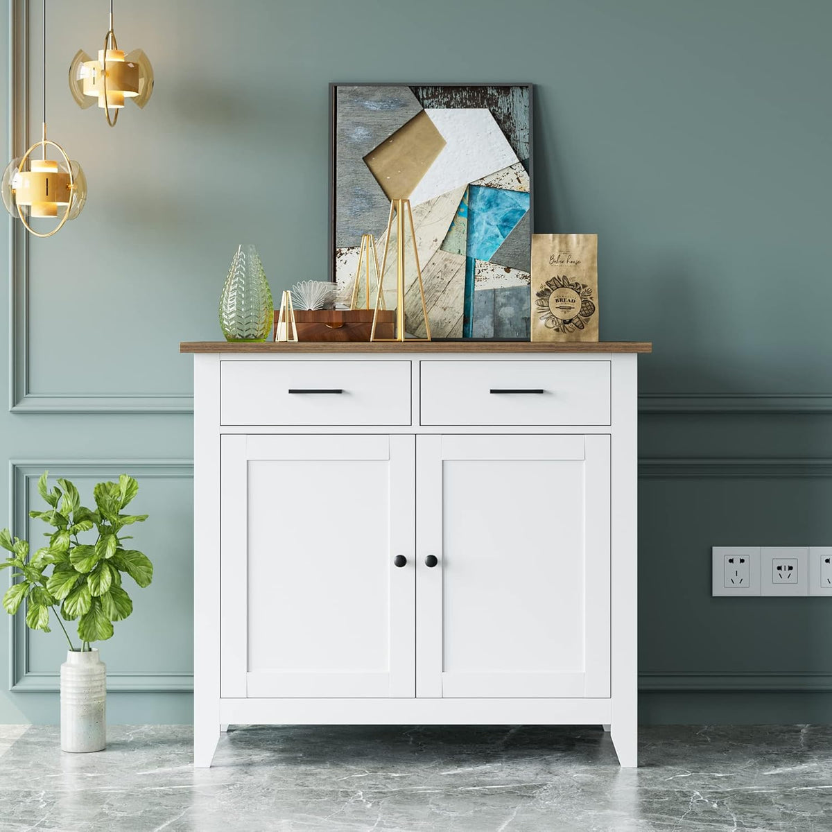 Ivory White Kitchen Storage Cabinet with Drawers and Doors G8232